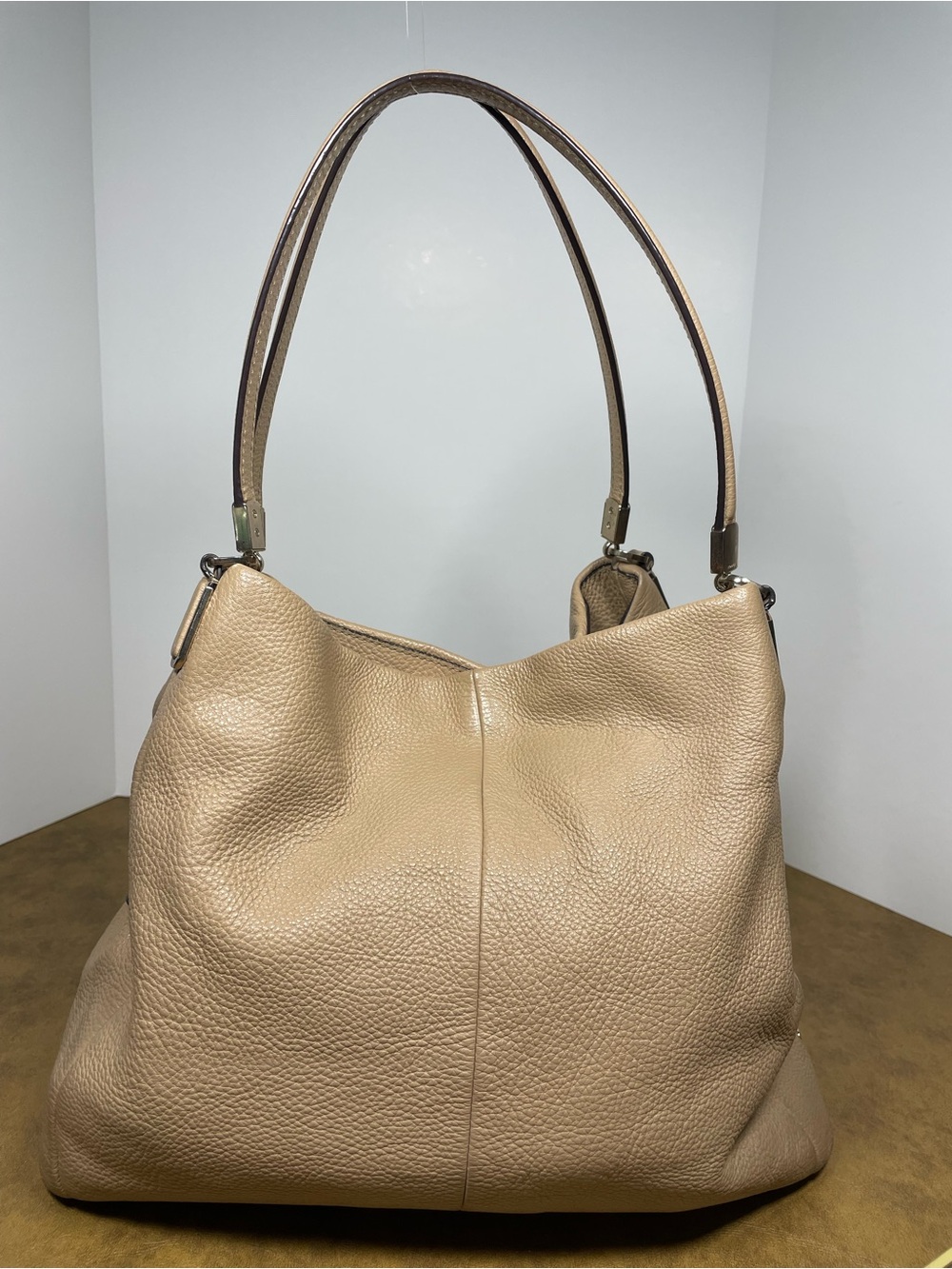 Coach Phoebe-Style Light Taupe Pebbled Leather Shoulder Bag